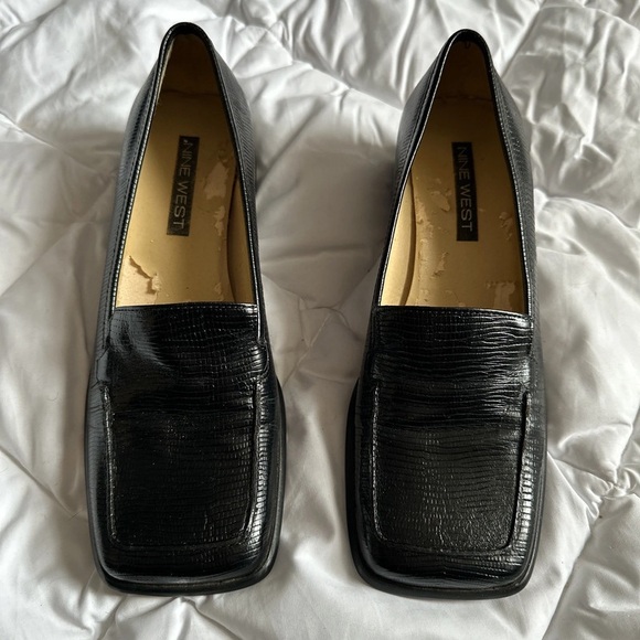 Nine West Black Croc-Embossed Heels - Picture 1 of 5